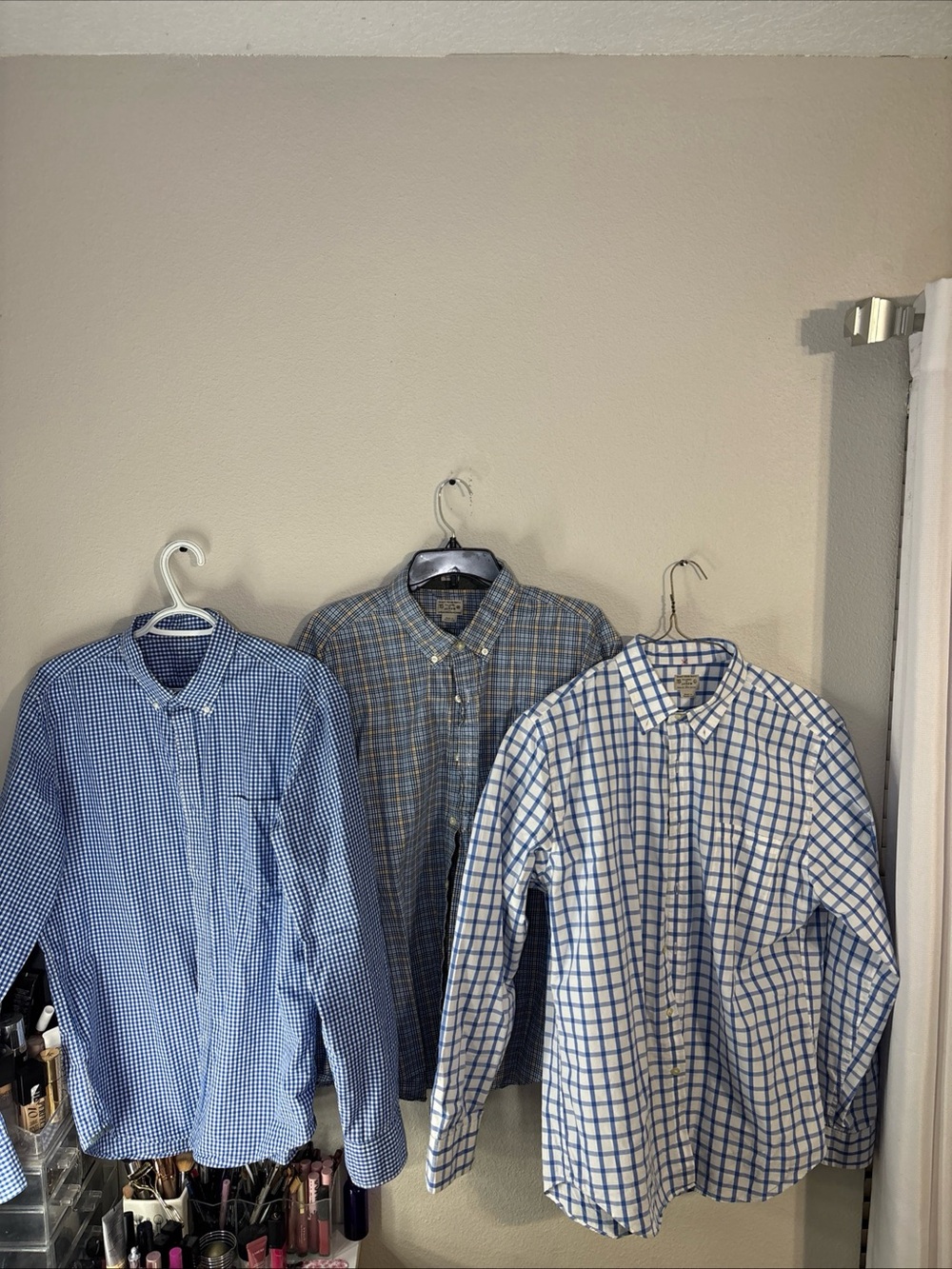 Lot of J. Crew Men's Blue Check Button-Down Shirts 2 L / 1 XL